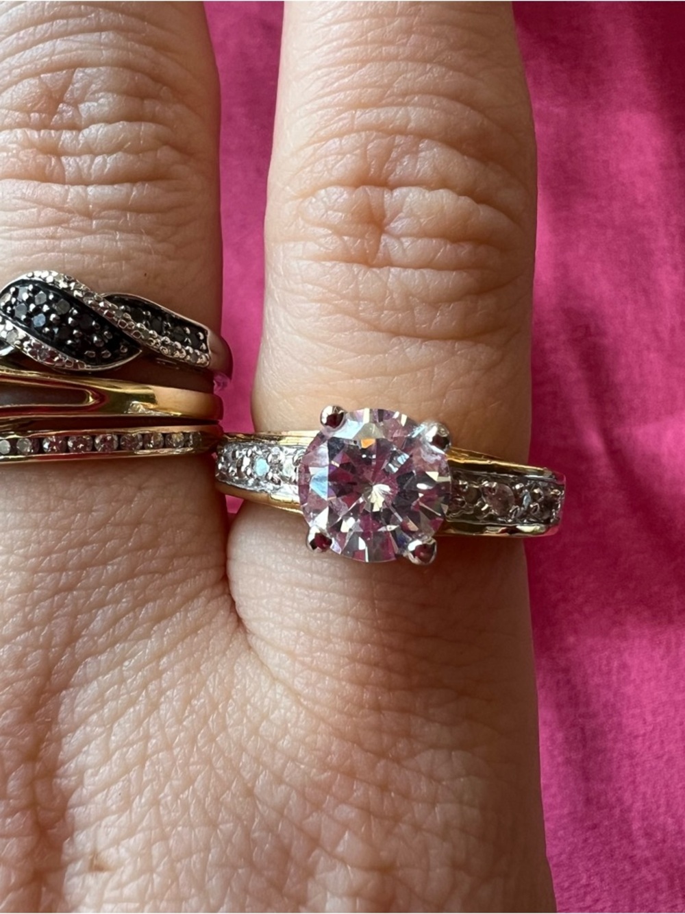 Vintage Gold-Tone Round Clear Stone Ring
